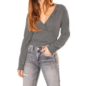 Lulus Positive Thinking Black and White Striped Long Sleeve Top Small New